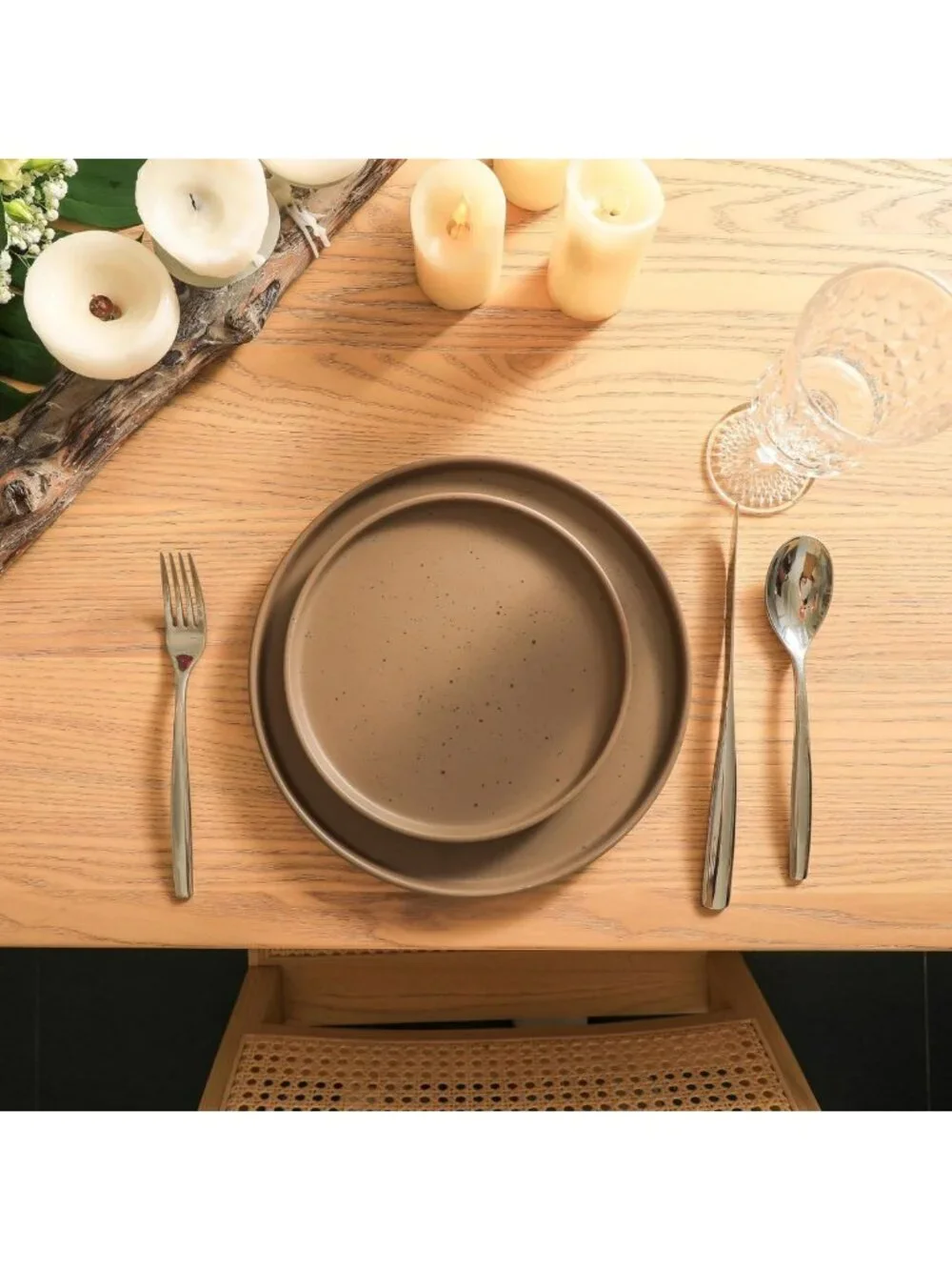 Modern Stoneware 16-Piece Dinnerware Set, Matte Brown Plates & Bowls, Service